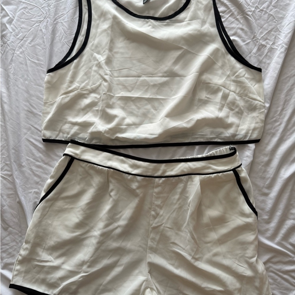 White and Black Trim Tank Top and Shorts Set-New - Picture 1 of 1